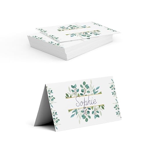 Tischkarten für Hochzeit, Geburtstag – Namensschilder – zum Beschriften auf Vorderseite – als Platzkarten oder fürs Buffet – ab 50 Stück – (EUKALYPTUS) von Ausgewählt verpackt