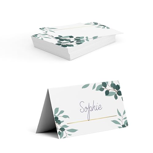 Tischkarten selbst gestalten für Hochzeit, Geburtstag – personalisiert mit Namen des Brautpaares, Datum – Vorderseite zum Beschriften – ab 50 Stück (BLÄTTER) von Ausgewählt verpackt