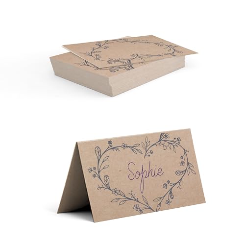 Tischkarten selbst gestalten für Hochzeit, Geburtstag – personalisiert mit Namen des Brautpaares, Datum – Vorderseite zum Beschriften – ab 50 Stück (BLUMENRANKE) von Ausgewählt verpackt
