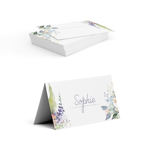 Tischkarten selbst gestalten für Hochzeit, Geburtstag – personalisiert mit Namen des Brautpaares, Datum – Vorderseite zum Beschriften – ab 50 Stück (BLUMENSTRAUSS) von Ausgewählt verpackt