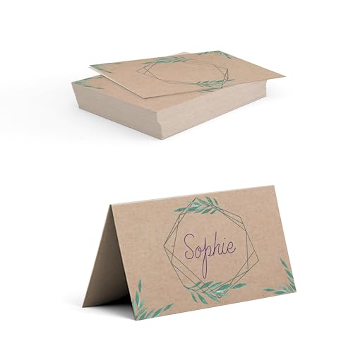 Tischkarten selbst gestalten für Hochzeit, Geburtstag – personalisiert mit Namen des Brautpaares, Datum – Vorderseite zum Beschriften – ab 50 Stück (PALMWEDEL) von Ausgewählt verpackt
