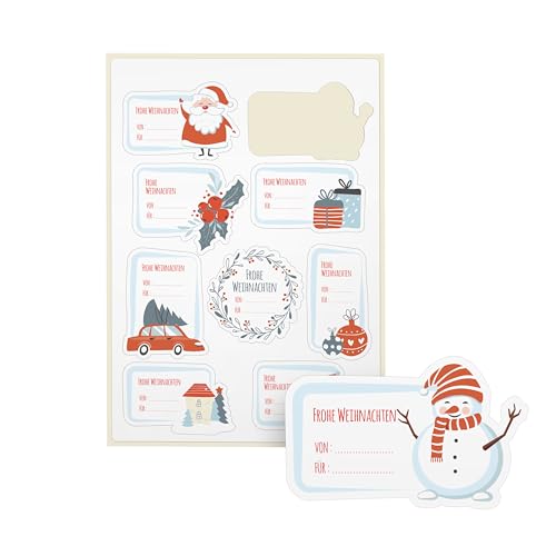 Weihnachtsaufkleber zum Selbst beschriften – Motiv: Frohe Weihnachten – 9 Sticker – Recyclingpapier selbstklebende Weihnachtsetiketten auf Bogen – als Geschenkaufkleber zum Beschriften von Ausgewählt verpackt