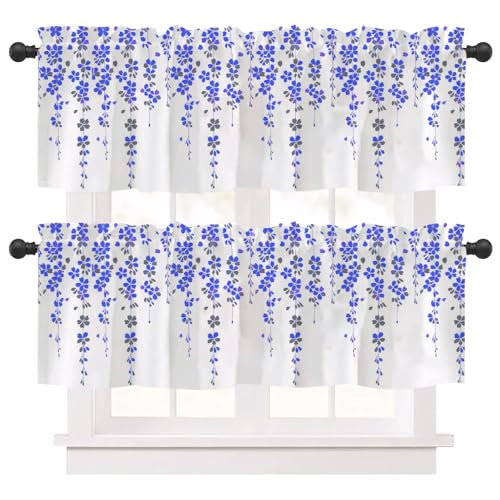 Ausing 2 Stück Kurze Vorhänge Aquarell Floral Küche Vorhang Moderne Volants für Schlafzimmer Wohnzimmer Cafe Dekoration, Blau Ausing 2 Stück Kurze Vorhänge Aquarell Floral Küche Vorhang Moderne Volants für Schlafzimmer Wohnzimmer Cafe Dekoration, Blau von Ausing