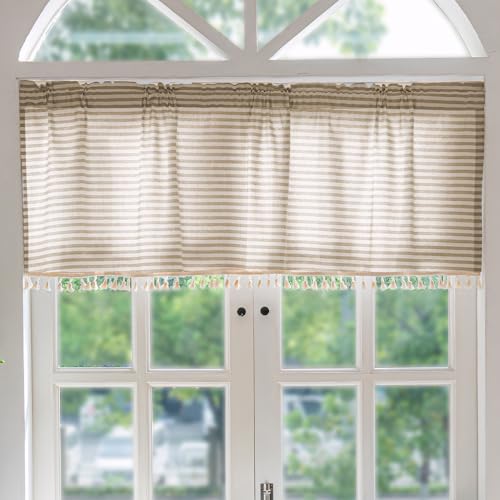 Ausing Cafe Bistro Vorhänge Elegante Makramee Kurzgardine Paneelvorhänge mit gestreiften Prints Balkon Schlafzimmer Wohnzimmer, Braun, 150×61 cm Ausing Cafe Bistro Vorhänge Elegante Makramee Kurzgardine Paneelvorhänge mit gestreiften Prints Balkon Schlafzimmer Wohnzimmer, Braun, 150×61 cm von Ausing