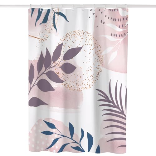 Ausing Duschvorhänge für Badezimmer Badewanne Rosa Eukalyptus Blätter Print Vorhang mit Haken 180 x 200 cm von Ausing