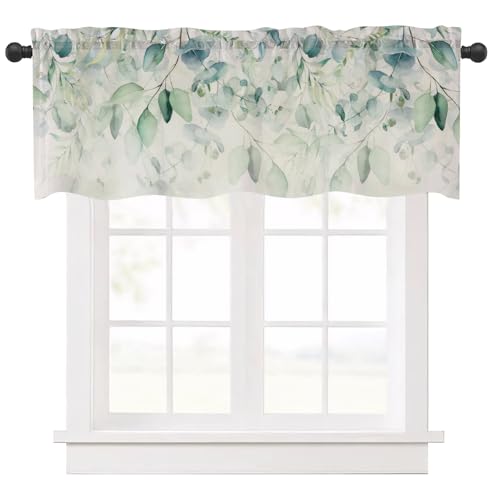 Ausing Florale Kurzgardinen für die Küche Halbtransparente Cafe Bistro Gardine Vintage Dekorative Volants Vorhänge, Grün von Ausing