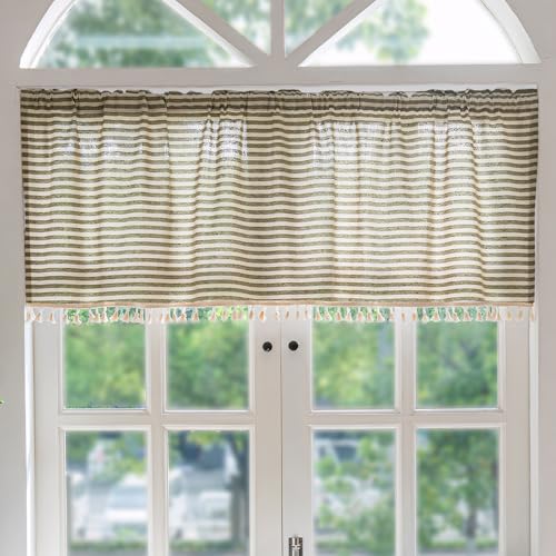 Ausing Halbtransparenter Kurzer Vorhang Vintage Paneel Vorhänge mit gestreiften Prints Wohnzimmer Schlafzimmer Bad Balkon, Grün, 150×46 cm Ausing Halbtransparenter Kurzer Vorhang Vintage Paneel Vorhänge mit gestreiften Prints Wohnzimmer Schlafzimmer Bad Balkon, Grün, 150×46 cm von Ausing