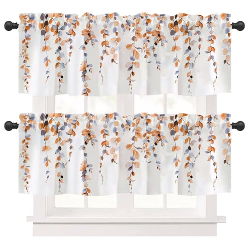 Ausing Moderne Küchenvorhänge 2er Set Dicke Dekorative Florale Cafe Bistro Vorhänge Bad Wohnzimmer, Orange von Ausing