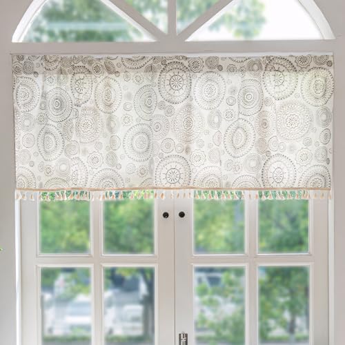Ausing Vintage Floral Window Vorhänge Semi-Transparent Leinen Look Panel Kurzer Vorhang Landhaus Bauernhof Badezimmer, Grau,150×46 cm Ausing Vintage Floral Window Vorhänge Semi-Transparent Leinen Look Panel Kurzer Vorhang Landhaus Bauernhof Badezimmer, Grau,150×46 cm von Ausing