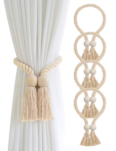 Beige Vorhang Raffhalter mit Magnet 4 Stück Set Holzperlen Boho Quasten Vorhanghalter Moderne Dekoration Beige Vorhang Raffhalter mit Magnet 4 Stück Set Holzperlen Boho Quasten Vorhanghalter Moderne Dekoration von Ausing