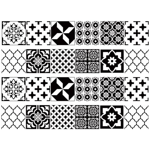 Marokkanische Tapeten Vintage Quadrel Wandaufkleber 24 Stück Set Wasserfeste PVC Wandaufkleber, Schwarz, 10×10cm von Ausing