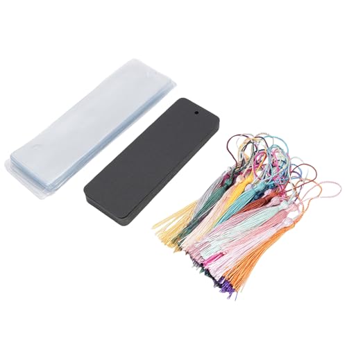 Ausla Leeres Lesezeichen-Set, 30er Set Blanko-Lesezeichen-Bastelset mit Farbigen Quasten und Hüllen für DIY-Projekte Dekoration (BLACK) von Ausla