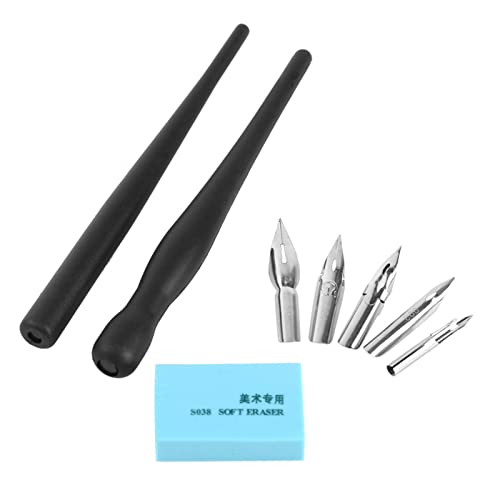 Ausla Nib Pen Set, 2 Kunststoff-Penholder + 5 Edelstahl-Federn mit Weichem Radiergummi für Manga-Zeichnen, Schreiben, Malen von Ausla