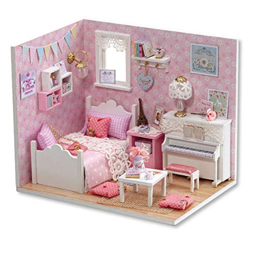 DIY Dollhouse Miniatur-Puppenhaus-Holzbausatz mit Möbeln und LED-Licht, Kreative Geburtstagsgeschenke für und Erwachsene, Schönes Kleines Zimmer (Sonnenprinzessin) von Ausla