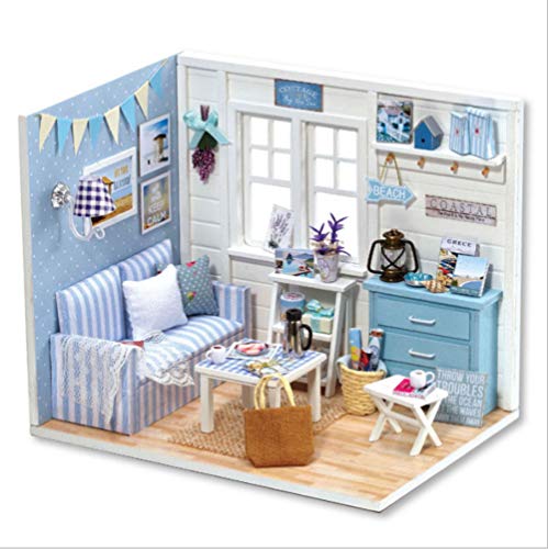 DIY Dollhouse Miniatur-Puppenhaus-Holzbausatz mit Möbeln und LED-Licht, Kreative Geburtstagsgeschenke für und Erwachsene, Schönes Kleines Zimmer (frischer Sonnenschein) von Ausla