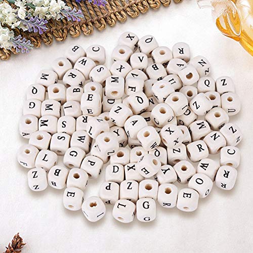 Holzbuchstaben Perlen, Buchstabenperlen, 100 Stück, Würfelperlen Cube, gemischte Würfel, lose Perlen für Schmuckherstellung, 10 mm x 10 mm von Ausla