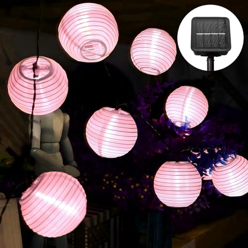 Ausolee Solar Lichterkette Lampion Außen,5.5 Meter 20 LED Laternen 8 Modi,lampions Außen Wetterfest IP65,Outdoor Lichterkette Solar Für Garten, Hof, Hochzeit, Fest Deko (pink) von Ausolee