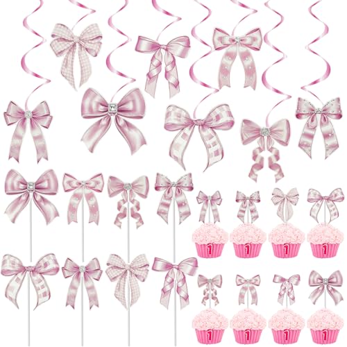 24 Stück Schleifen-Party-Dekorationen, Kuchendekorationen, rosa Schleife, Party-Dekoration für Babyparty, Brautparty, Junggesellinnenabschied, Party-Dekoration für Babypartys, Junggesellinnenabschiede 24 Stück Schleifen-Party-Dekorationen, Kuchendekorationen, rosa Schleife, Party-Dekoration für Babyparty, Brautparty, Junggesellinnenabschied, Party-Dekoration für Babypartys, Junggesellinnenabschiede von Auswalar