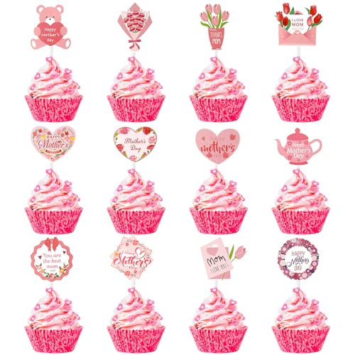 Cupcake-Aufsätze zum Muttertag, Blumenherz, Liebe, Mutter, Geburtstag, Cupcake-Picks, Dekorationen für Happy Mother's Day Motto-Party, Kuchendekorationen, 36 Stück Cupcake-Aufsätze zum Muttertag, Blumenherz, Liebe, Mutter, Geburtstag, Cupcake-Picks, Dekorationen für Happy Mother's Day Motto-Party, Kuchendekorationen, 36 Stück von Auswalar