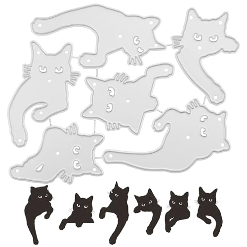Metall-Stanzformen mit Katzenmotiv, schöne schwarze Katzen, Stanzformen, Prägung, Basteln, DIY, Schablone, Metall, Stanzformen, Album, Prägepapier, Stanzformen für Kartenherstellung, Scrapbooking, 6 von Auswalar