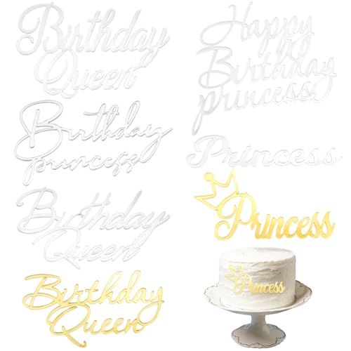 Tortenaufsätze für Geburtstagskönigin, goldfarben, silberfarben, "Happy Birthday", Prinzessinnen-Kuchenaufsätze für Frauen, Kuchendekoration, Partyzubehör, 7 Stück Tortenaufsätze für Geburtstagskönigin, goldfarben, silberfarben, "Happy Birthday", Prinzessinnen-Kuchenaufsätze für Frauen, Kuchendekoration, Partyzubehör, 7 Stück von Auswalar