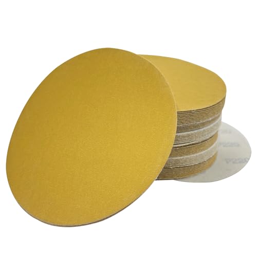 AutKerige Premium 150mm-Gold-Schleifscheiben – Körnung 320 (Box mit 50 Stück) – staubfreies Klett-Schleifpapier, Aluminiumoxid-Schleifmittel für Autolackierung und Holzbearbeitung von AutKerige