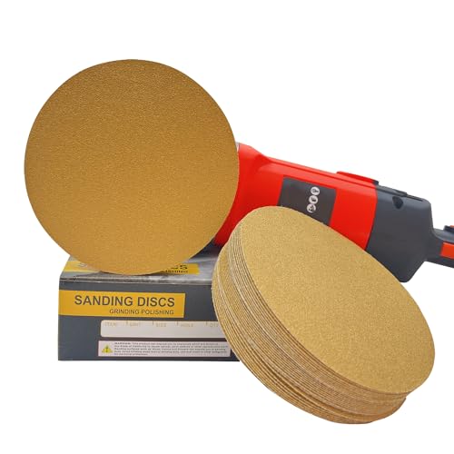 AutKerige Premium 150mm-Gold-Schleifscheiben – Körnung 80 220 320 400 600 (Box mit 50 Stück) – staubfreies Klett-Schleifpapier, Aluminiumoxid-Schleifmittel für Autolackierung und Holzbearbeitung von AutKerige