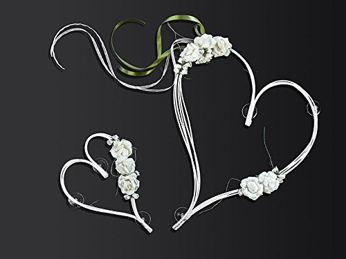 Autoschmuck Hochzeit Rattanherz mit Blumen (creme/weiß) von Auto-schmuck so einfach so kreativ