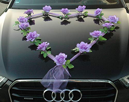 Autoschmuck Organza Herz Auto Schmuck Braut Paar Rose Deko Dekoration Hochzeit Car Auto Wedding Deko Girlande PKW (Lila/Violett) von Auto-schmuck so einfach so kreativ