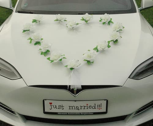 Autoschmuck Organza Herz Auto Schmuck Braut Paar Rose Deko Dekoration Hochzeit Car Auto Wedding Deko Girlande PKW (Weiß/Weiß) von Auto-schmuck so einfach so kreativ