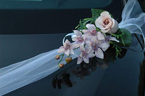 Autoschmuck Spitze STRAUß Auto Schmuck Braut Paar Rose Deko Dekoration Hochzeit Car Auto Wedding Deko PKW (Cremelila 5) von Auto-schmuck so einfach so kreativ