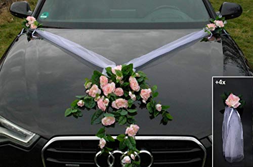 Autoschmuck Spitze STRAUß Auto Schmuck Braut Paar Rose Deko Dekoration Hochzeit Car Auto Wedding Deko PKW (Hellrosa) von Auto-schmuck so einfach so kreativ