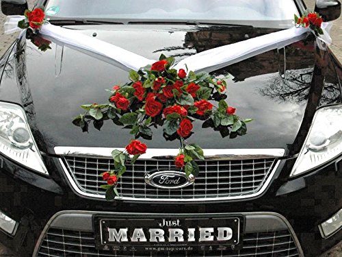 Autoschmuck Spitze STRAUß Auto Schmuck Braut Paar Rose Deko Dekoration Hochzeit Car Auto Wedding Deko PKW (Rot) von Auto-schmuck so einfach so kreativ