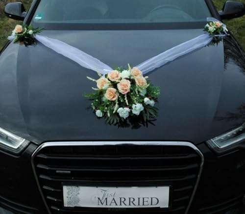 Autoschmuck Spitze STRAUß Auto Schmuck Braut Paar Rose Deko Dekoration Hochzeit Car Auto Wedding Deko PKW (SS Mix Lemon) von Auto-schmuck so einfach so kreativ