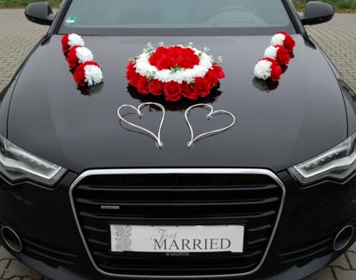 DEKORATIVER SCHMUCK Braut Paar Rose Deko Dekoration Autoschmuck Hochzeit Car Auto Wedding Deko Girlande PKW ®Auto-schmuck (Rot) von Auto-schmuck so einfach so kreativ