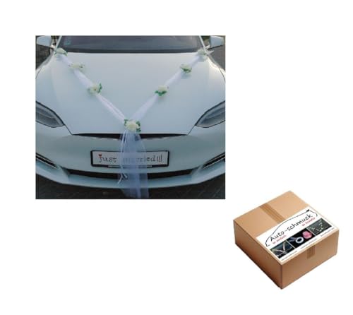 DER Klassiker Auto-schmuck 100% fertige Dekoration Braut Paar Rose Deko Autoschmuck Hochzeit Car Auto Wedding Deko Ratan Girlande (Ecru/weiß) von Auto-schmuck so einfach so kreativ