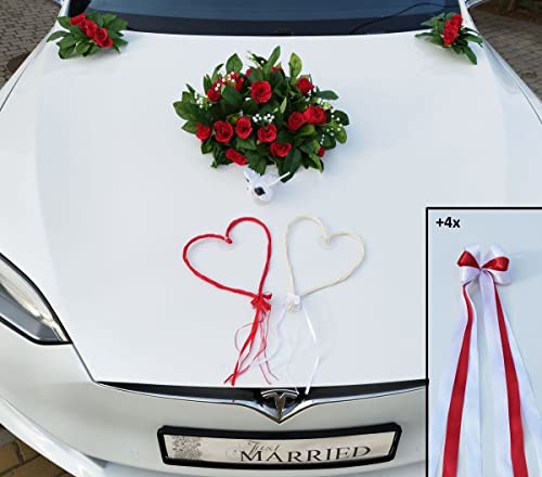ECHTER ROSESTRAUSS Autoschmuck Braut Paar Rose Deko Dekoration Autoschmuck Hochzeit Car Auto Wedding Deko (Rot+Herzen+Tauben) von Auto-schmuck so einfach so kreativ