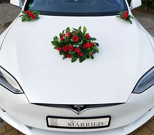 ECHTER ROSESTRAUSS Autoschmuck Braut Paar Rose Deko Dekoration Autoschmuck Hochzeit Car Auto Wedding Deko (Rot+Tauben) von Auto-schmuck so einfach so kreativ