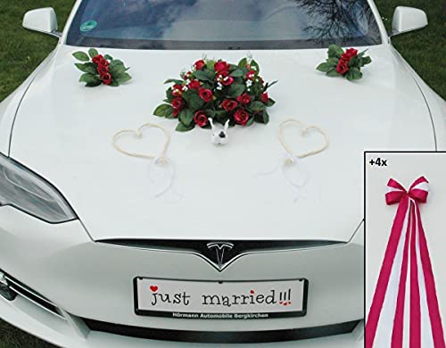 ECHTER ROSESTRAUSS Autoschmuck Braut Paar Rose Deko Tauben Herze Dekoration Hochzeit Car Auto Wedding Deko (Pink + Herzen + Tauben) von Auto-schmuck so einfach so kreativ
