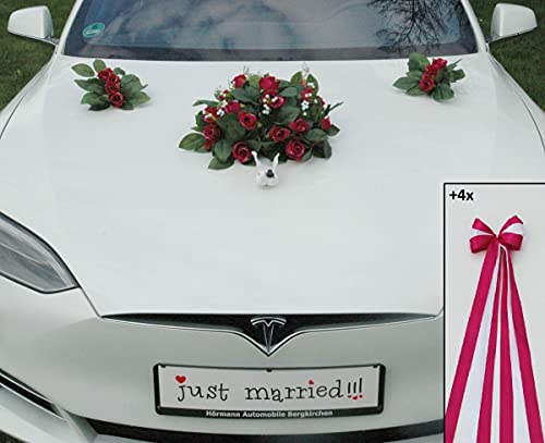 ECHTER ROSESTRAUSS Autoschmuck Braut Paar Rose Deko Tauben Herze Dekoration Hochzeit Car Auto Wedding Deko (Pink + Tauben) von Auto-schmuck so einfach so kreativ
