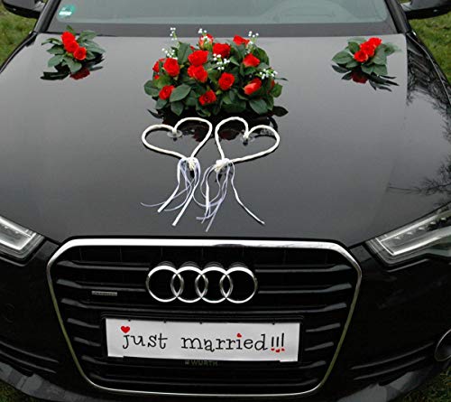 ECHTER ROSESTRAUSS Autoschmuck Braut Paar Rose Deko Tauben Herze Dekoration Hochzeit Car Auto Wedding Deko (Tea + Herzen) von Auto-schmuck so einfach so kreativ