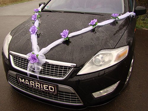 Girlande M Auto Schmuck Braut Paar Rose Deko Dekoration Autoschmuck Hochzeit Car Auto Wedding Deko Girlande PKW (Lila/Weiß) von Auto-schmuck so einfach so kreativ