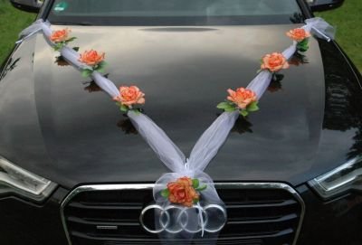 Girlande M Auto Schmuck Braut Paar Rose Deko Dekoration Autoschmuck Hochzeit Car Auto Wedding Deko Girlande PKW (Orange/Weiß) von Auto-schmuck so einfach so kreativ