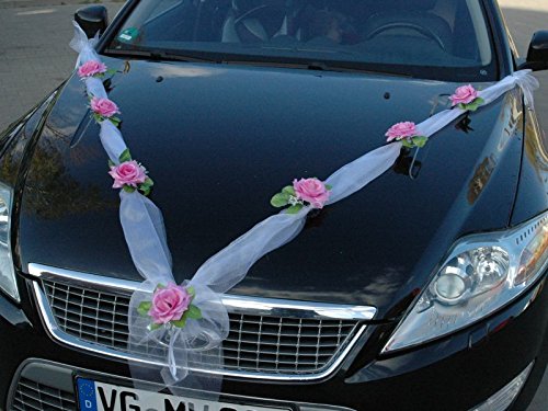 Girlande M Auto Schmuck Braut Paar Rose Deko Dekoration Autoschmuck Hochzeit Car Auto Wedding Deko Girlande PKW (Rosa/Weiß) von Auto-schmuck so einfach so kreativ