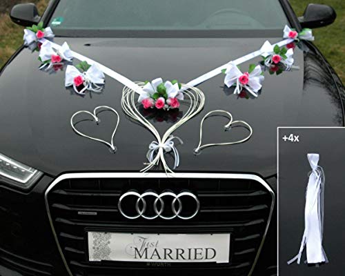 LIEBESHERZEN Braut Paar Rose Deko Dekoration Autoschmuck Hochzeit Car Auto Wedding Deko Girlande PKW ®Auto-schmuck (Rosa) von Auto-schmuck so einfach so kreativ