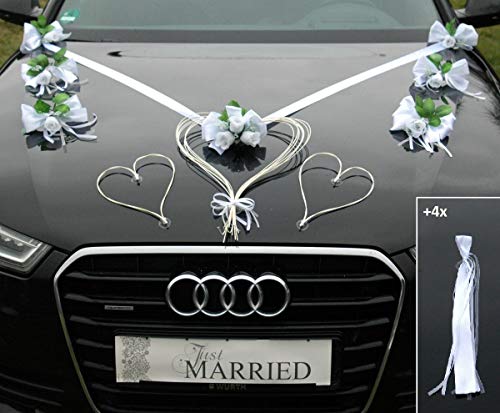 LIEBESHERZEN Braut Paar Rose Deko Dekoration Autoschmuck Hochzeit Car Auto Wedding Deko Girlande PKW ®Auto-schmuck (reinweiß) von Auto-schmuck so einfach so kreativ