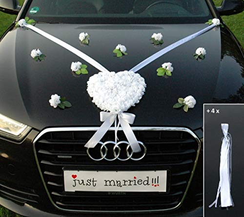 LIEBESHERZEN Braut Paar Rose Deko Dekoration Autoschmuck Hochzeit Car Auto Wedding Deko Girlande PKW ®Auto-schmuck (reinweiß 2) von Auto-schmuck so einfach so kreativ