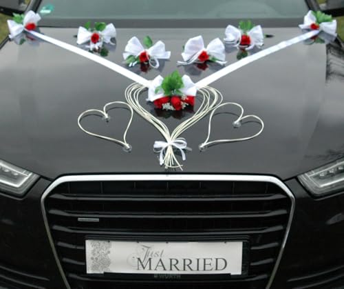 LIEBESHERZEN Braut Paar Rose Deko Dekoration Autoschmuck Hochzeit Car Auto Wedding Deko Girlande PKW ®Auto-schmuck (rot) von Auto-schmuck so einfach so kreativ