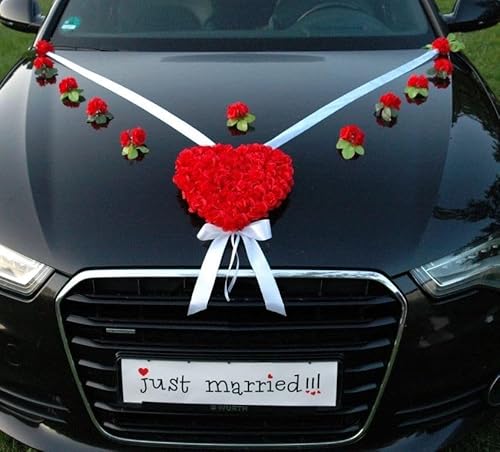 LIEBESHERZEN Braut Paar Rose Deko Dekoration Autoschmuck Hochzeit Car Auto Wedding Deko Girlande PKW ®Auto-schmuck (rot 2) von Auto-schmuck so einfach so kreativ