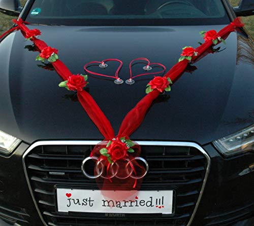 ORGANZA M + HERZEN Braut Paar Rose Deko Dekoration Autoschmuck Hochzeit Car Auto Wedding Deko Ratan Girlande ®Auto-schmuck PKW (Rot/Rot/Rot) von Auto-schmuck so einfach so kreativ